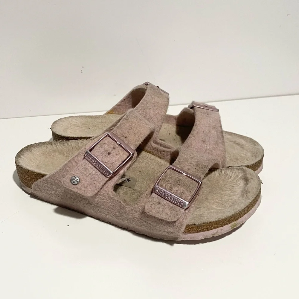 Birkenstock Arizona Kids Pink‎ Wool Felt Sherpa Sandals 33